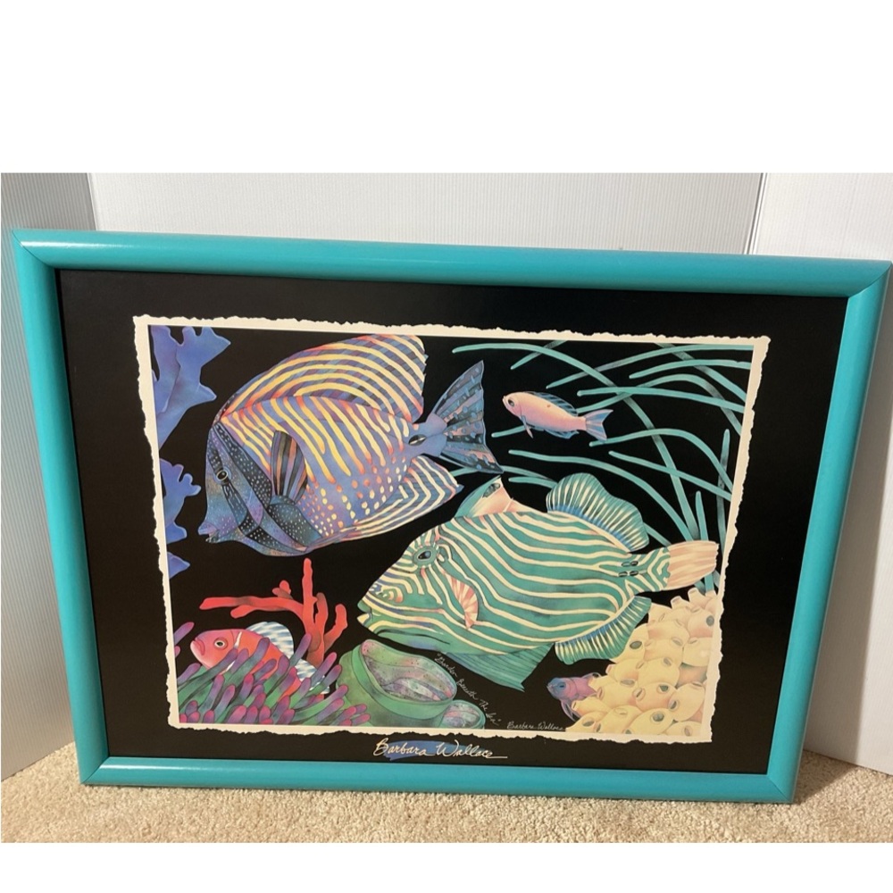 Colorful Fish Art Print with Teal Frame
